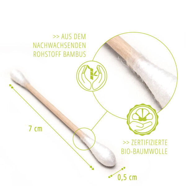 Bambus Wattestäbchen – 100 Stück, ökologisch, Hypoallergen, Mit Weicher Baumwolle, Plastikfrei