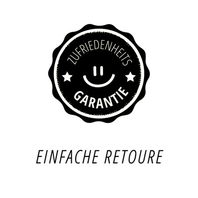 Das Bild zeigt ein Symbol für die Zufriedenheitsgarantie und einfache retour