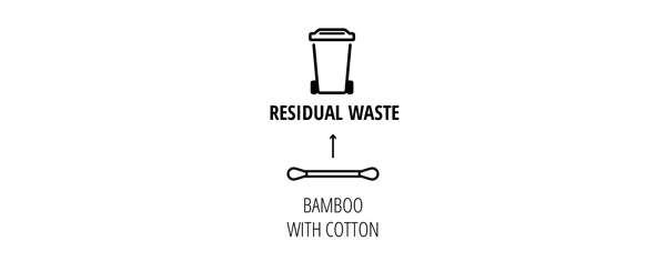BAMBOO COTTON SWABS WITH COTTON:<br />
Please dispose of the cotton swabs in the residual waste after use.